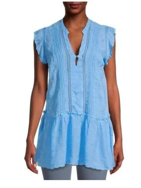 Johnny Was Embroidered Tunic/Dress Palm Oriana Sz. L Azure Blue